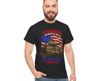 Sturgis Motorcycle Rally 2024 Art T Shirt  Army Tank Skelton Art