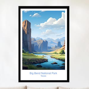 Affiche de voyage du parc national Big Bend dans le Dakota du Sud Téléchargement instantané numérique Wildernss Wildlife Area montagnes lacs rivières art