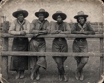 Rodeo 4 Black Cowgirls Location Unknown 1930s Histoical Photo Art African American 8 x 10 photo