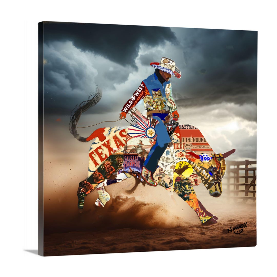 Bull Riding Rodeo Cowboy Poster Collage Unique Fun Gallery Canvas ...