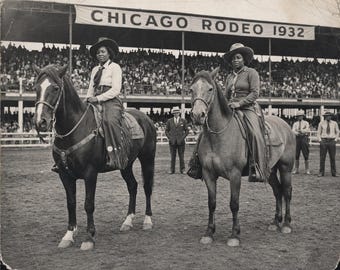 Chicago Rodeo 1932 Black Cowgirls on horseback   Histoical Photo Art African American 8 x 10 photo