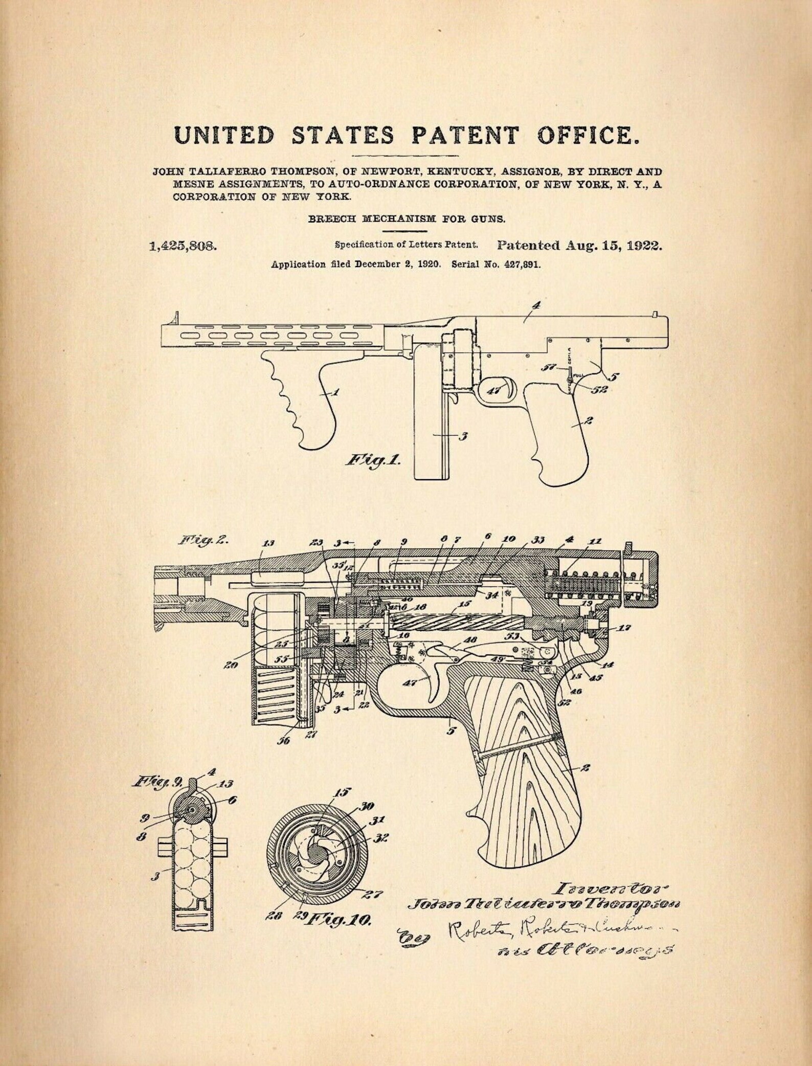 8 x 10 Photo Thompson Machine Gun Patent Etsy