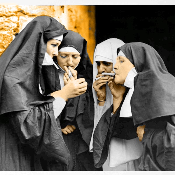 Catholic Nuns Smoking  8 x10  Vintage old Photo Teo Choices Full color or Black and White