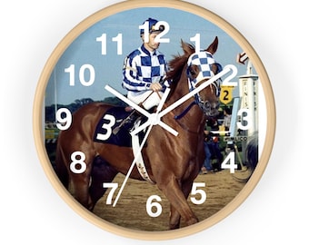 Secretariat Wins Triplr Crown Art Clock Art Wall Clock, Horse Racing Superior Quality Made in the USA