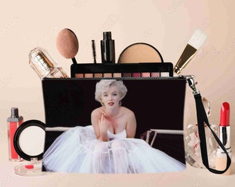 Marilyn Monroe in A Tutu Makeup Cosmetic Bag All Linen birthday, Mother's day ,Bridesmaid, Weddings,. back to school gift accessory bag Gift