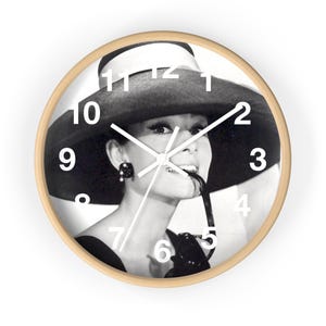 Audrey  Hepburn Breakfast At Tiffanys  Art Wall Clock all Wood Frame and The Cat Superior Quality Made in the USA