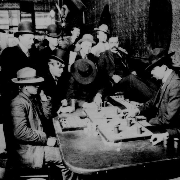 Very Rare the Real Wyatt Earp of Tombstone 8  x 10 Photo Wyatt second from right dealing Pharo hat and mustache Doc Holiday 3rd from right