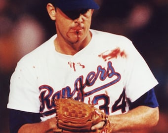 Nolan Ryan Bloody Face Pitching Rare Watercolor  Print  baseball legends 16 x 20 Large Print Available