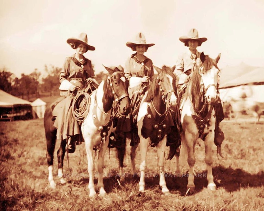 Tin Sign Retro 8 X 12 or 8 X 10 Photo Horseback Rodeo Cowgirls OLD West ...
