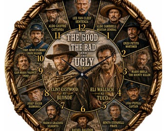 The Good Band and The Ugly  The Old West and the outlaws  Wall Clock  Blonde Tuco and Angel EyesDesigner Clocks