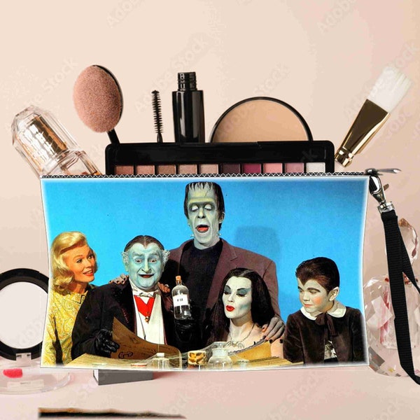 The Munsters Cast Makeup Cosmetic Bag All Linen birthday, Mother's day ,Bridesmaid, Weddings,. back to school gift accessory bag Gift TRAVEL