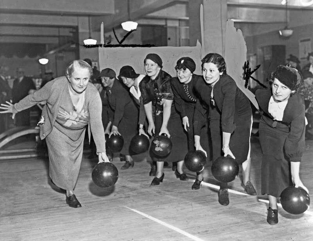 Ladies Vintage Bowling League Old Bowling Alley Time Unknown 8 X 10 Photo on Fuji Film Gloss