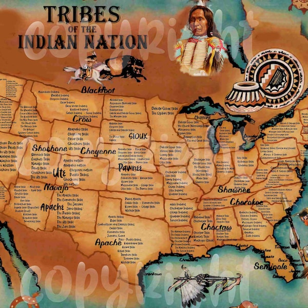 Native American Indians Tribal Map United States Includes Tribal names and locations Most complete map and detail online