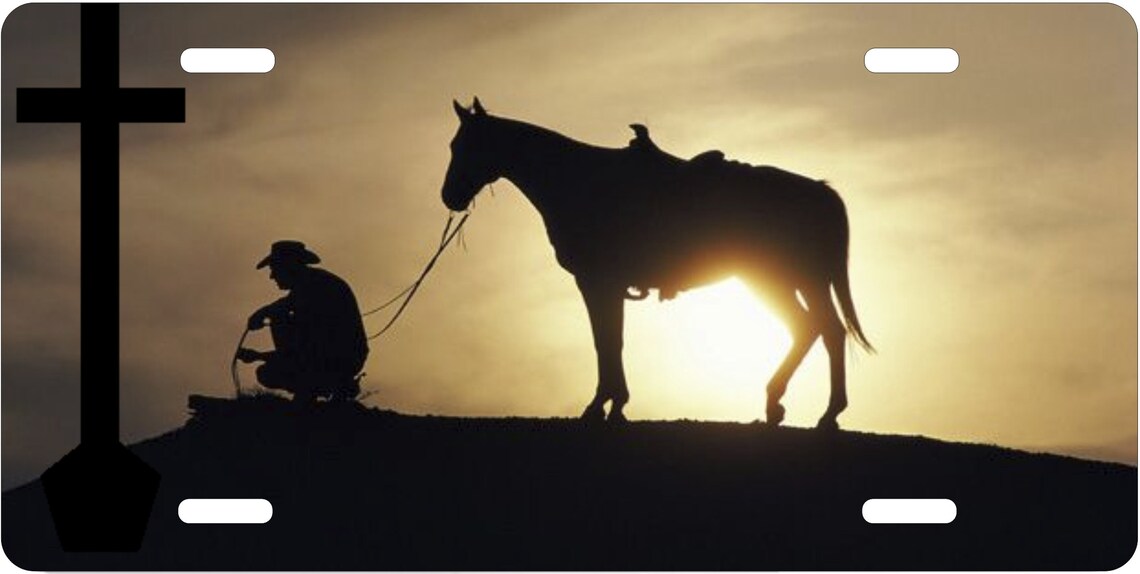 Full Size License Plate Cowboy Praying and the Cross Etsy