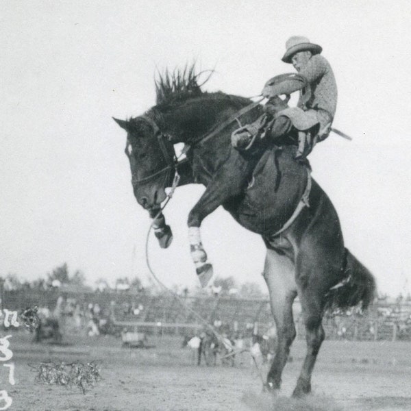 Vintage Old Photo Bronco Riding at Old Rodeo Pat owen 1925 Cowboy place unknown 8  x 10 Photo on Fuji film gloss paper