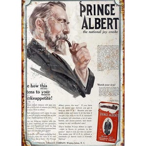 Prince Albert Tabacco Vintage Old Advertising Signs up to 12 X 18 Inches  Vintage Old Metal Signs Art Wall Decor Man Cave Man Shed Garage