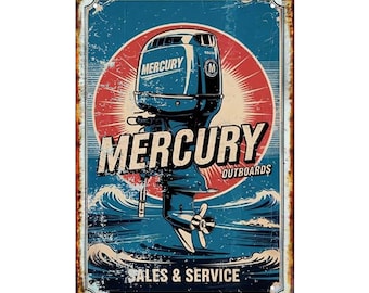Mercury Outboard Motors 1950s  Advertising Signs up to 12 x  18  Tin Sign All Metal Vintage Retro  Promotion Wall Art Prints