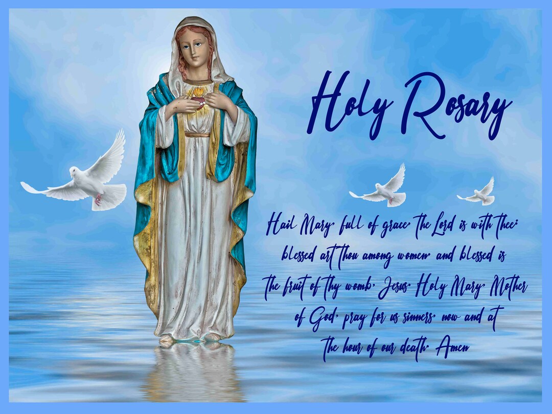 Holy Rosary Mother Mary Wall Art Decor Canvas Print Christian, Metal