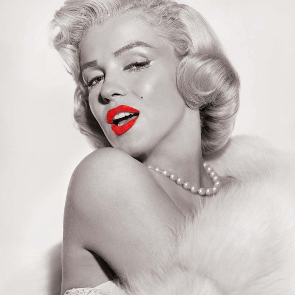 Monroe, Marilyn Lèvres rouges et perles 16 x 20 grands tirages Disponible Photo