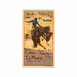 Spanish Spain Rodeo and bull fighting 1928 RARE Find  Poster  15 x 27 Vintage reproduction.