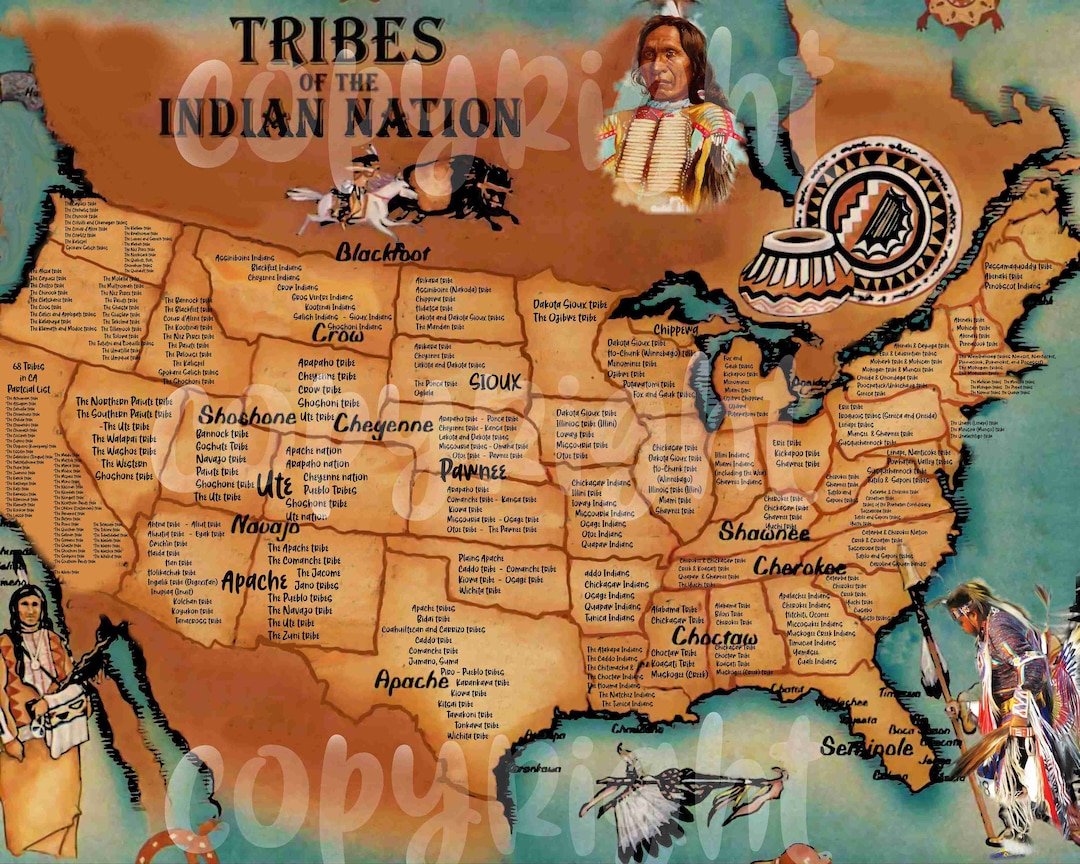 11 X 14 Digital Instant Download Tribal Map of the Native American Indian Nations Every Major