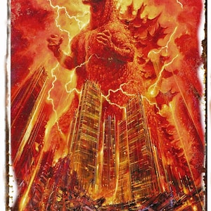 Godzilla in Japanese Movie Poster on a Tin Sign All Metal Vintage