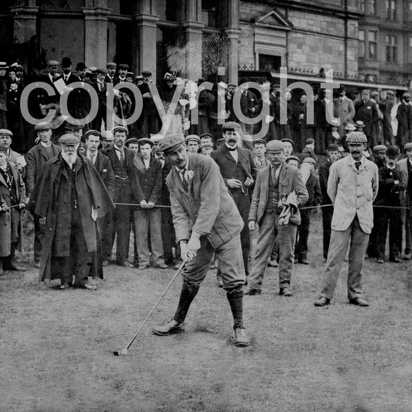 1905 Tee Off Harry Vardon & Old Tom Morris im Hintergrund SEHR SELTENES FOTO bei St, Andrew Golf Course Home Of Golf