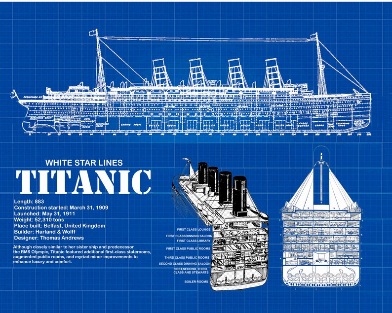 16 X 20 Poster RMS Titanic Blueprint Drawing Patent Drawing - Etsy