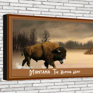 Montana The Hunt for Buffalo Native Indians wilderness Area Art Prints 12 x 18 Painting Printed with  Giclee Process