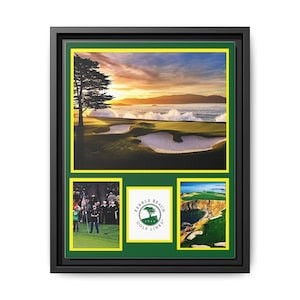 Pebble Beach 18th Hole Canvas Framed art Sunset Golf Course Art, Photo Collage Golf Decor, Wall Art, Unique Gift for Golfers, Home Office