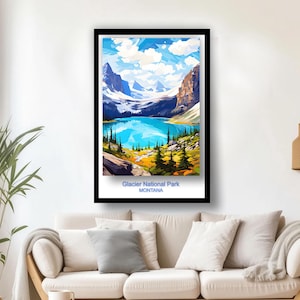 Affiche de voyage du Parc national des Glaciers du Dakota du Sud Téléchargement instantané numérique Wildernss Wildlife Area Montagnes Lacs rivières Art