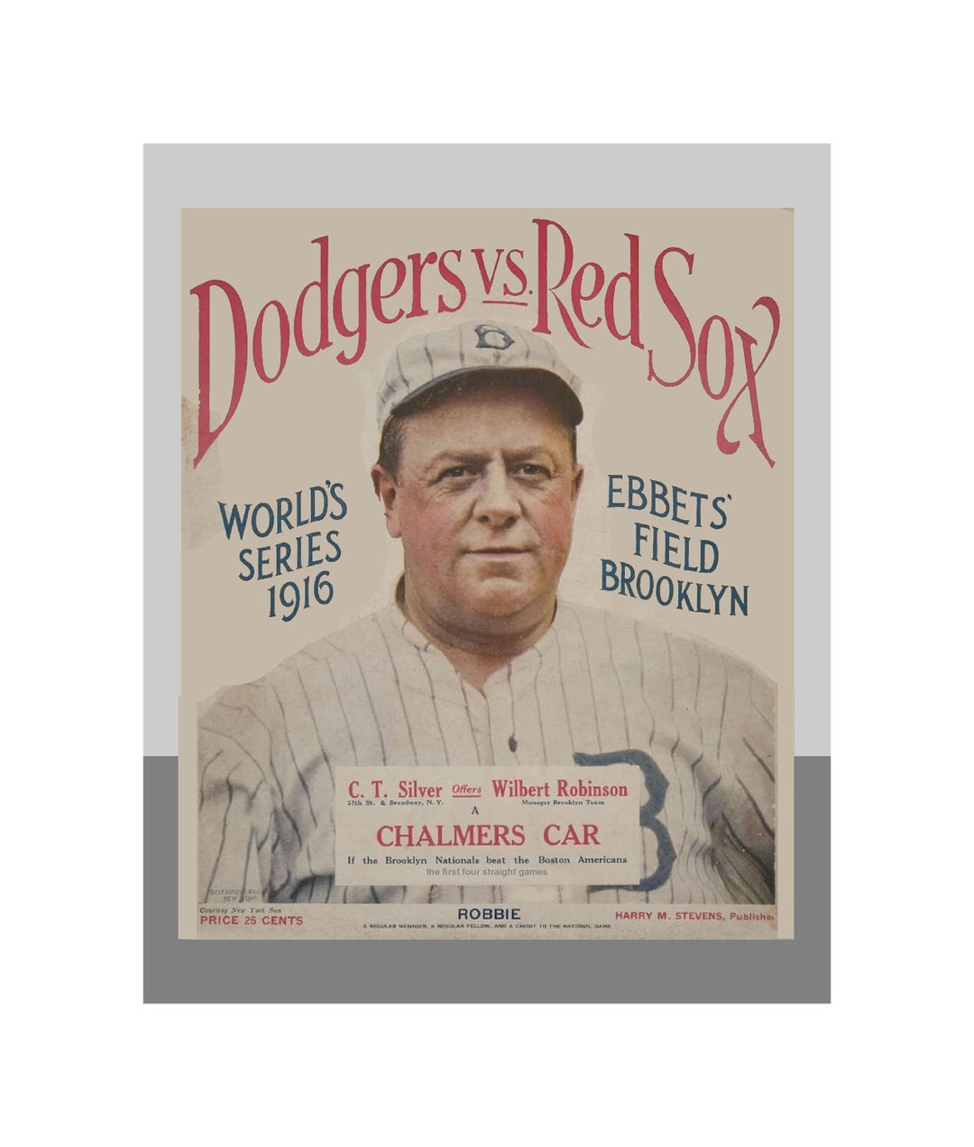 16 X 20 Print Dodgers and Red Sox World Series 1916 Program Print Baseball and Sports Poster