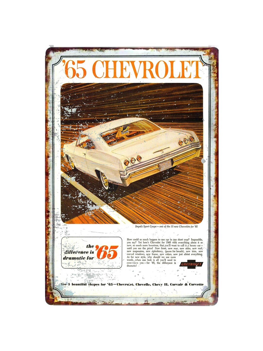 1965 Chevy Vintage Advertising Signs 8 X 12 Tin Sign All Metal Vintage ...