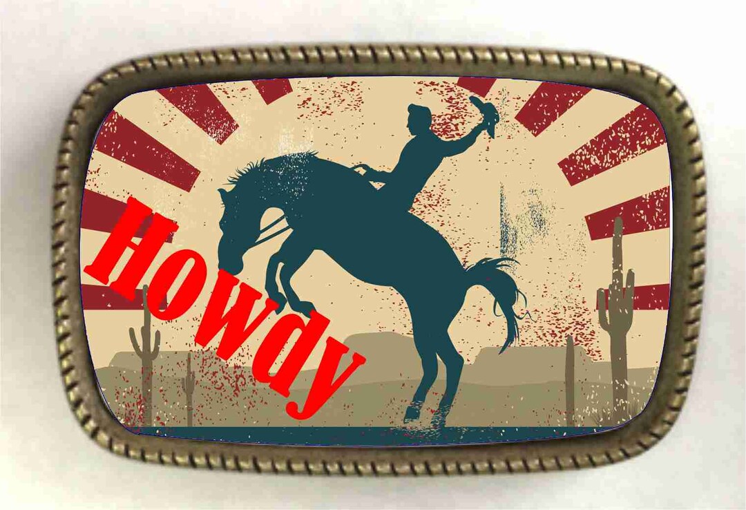 Old West Rode Howdy Partner Belt Buckle All Brass Made in the Etsy