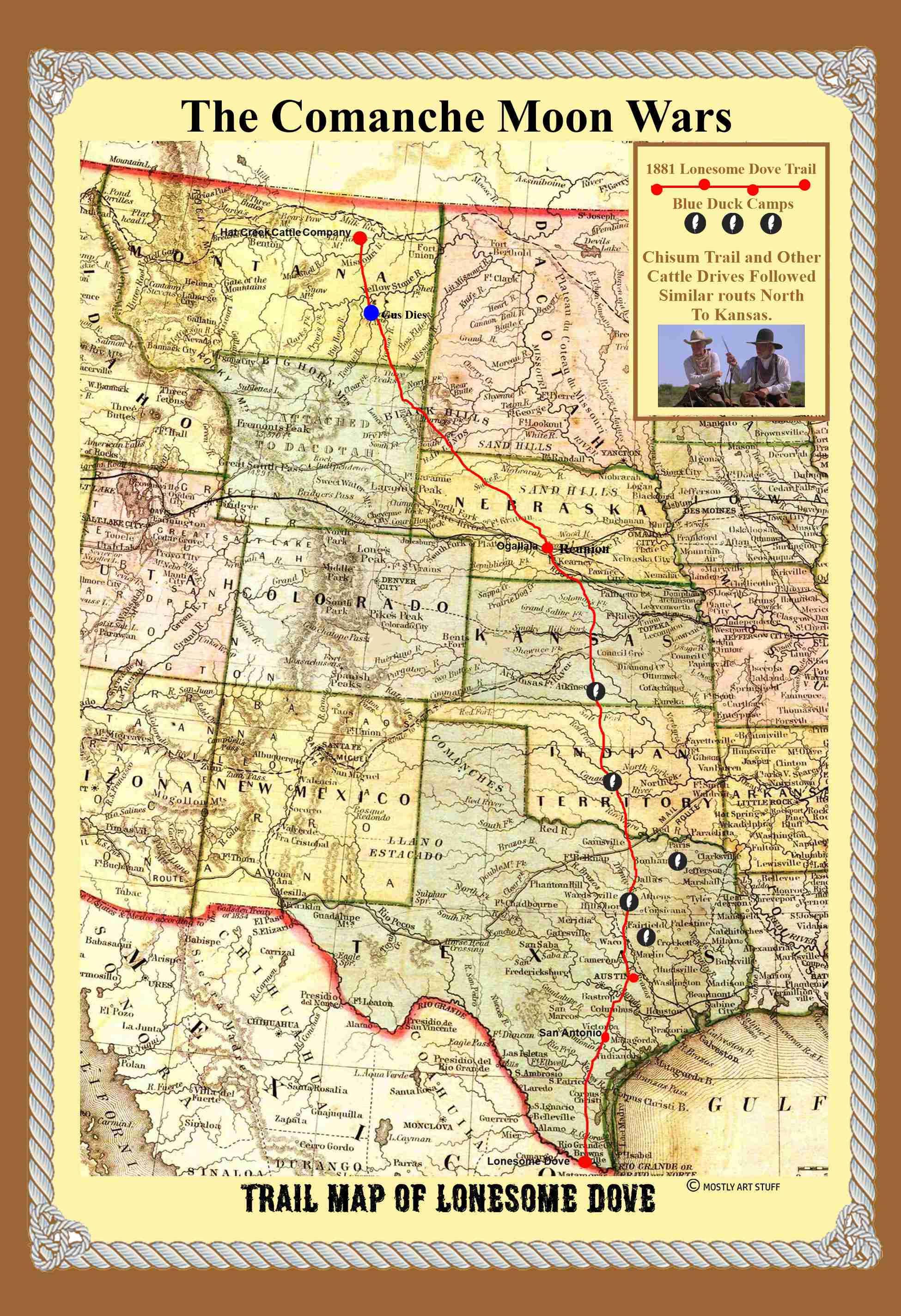 12 X 18 Lonesome Dove Trail Map to Montana Etsy