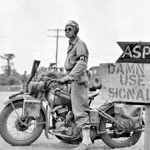 American Military Police on a Harley-Davidson WLA motorcycle  8  x 10 Photo