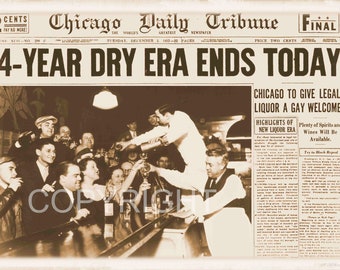 Prohibition Ends newspaper headline XXXL Vintage  Poster 18 x 12