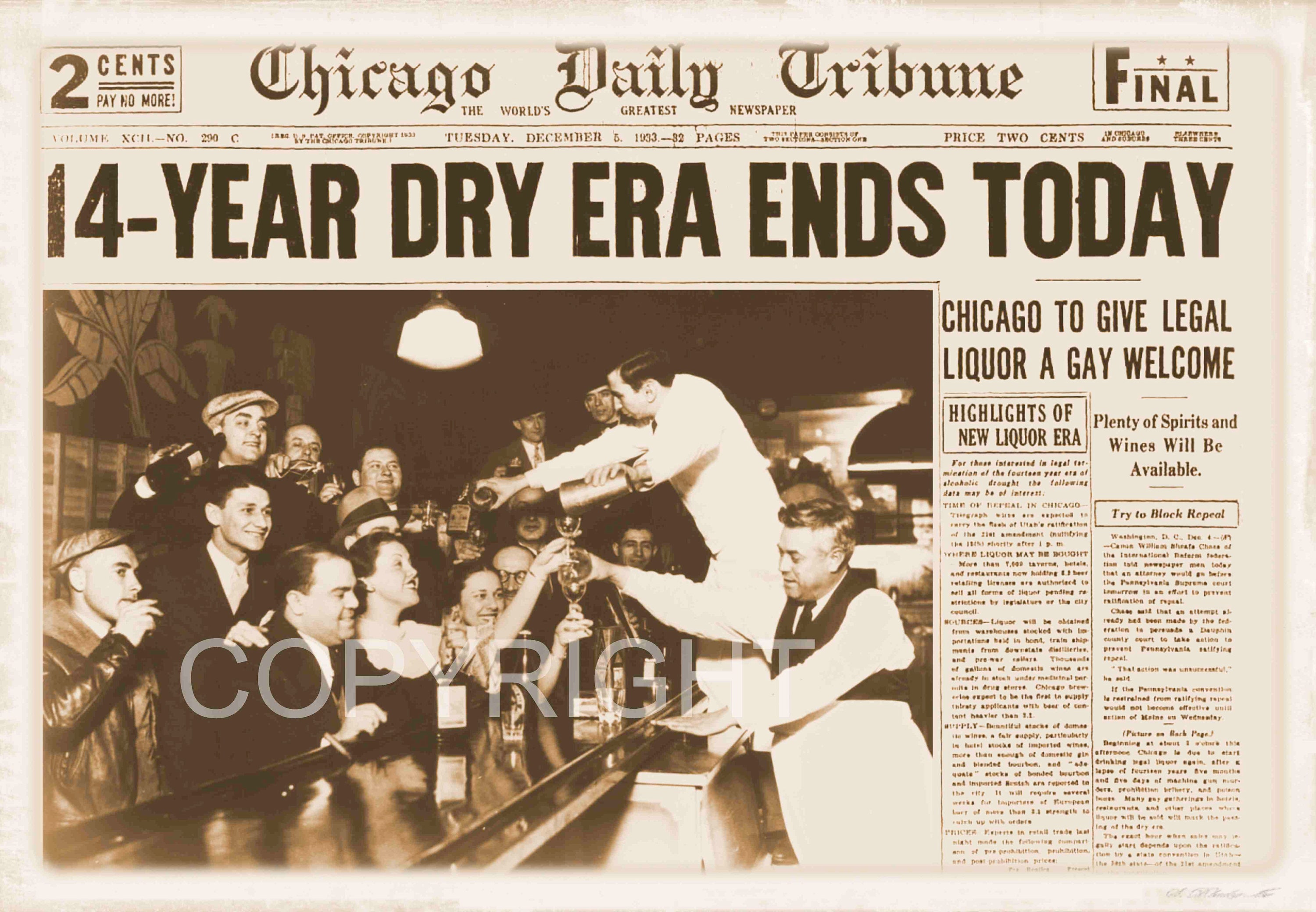 Prohibition Ends newspaper headline XXXL Vintage Poster 18 x Etsy