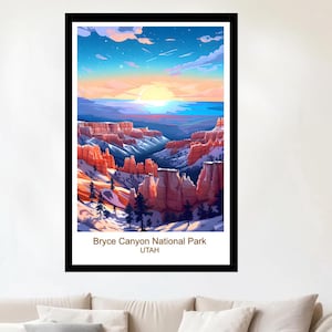 Cartaz de viagem do Parque Nacional Bryce Canyon Dakota do Sul Download instantâneo digital Área de vida selvagem Montanhas Lagos Rios arte