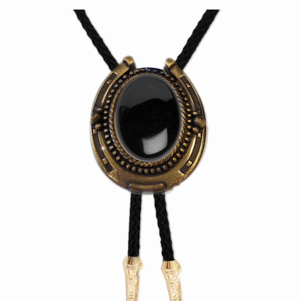 Gemstone Black Onyx Cabochon Bolo tie  Comes with cord 36 inches, and  Gold chrome 1 inch tips