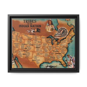 Native Indians Stammeskarte Leinwand gerahmter Kunstdruck, Vintage Karte der amerikanischen Ureinwohner, Wohnkultur, Büro, Wanddekor