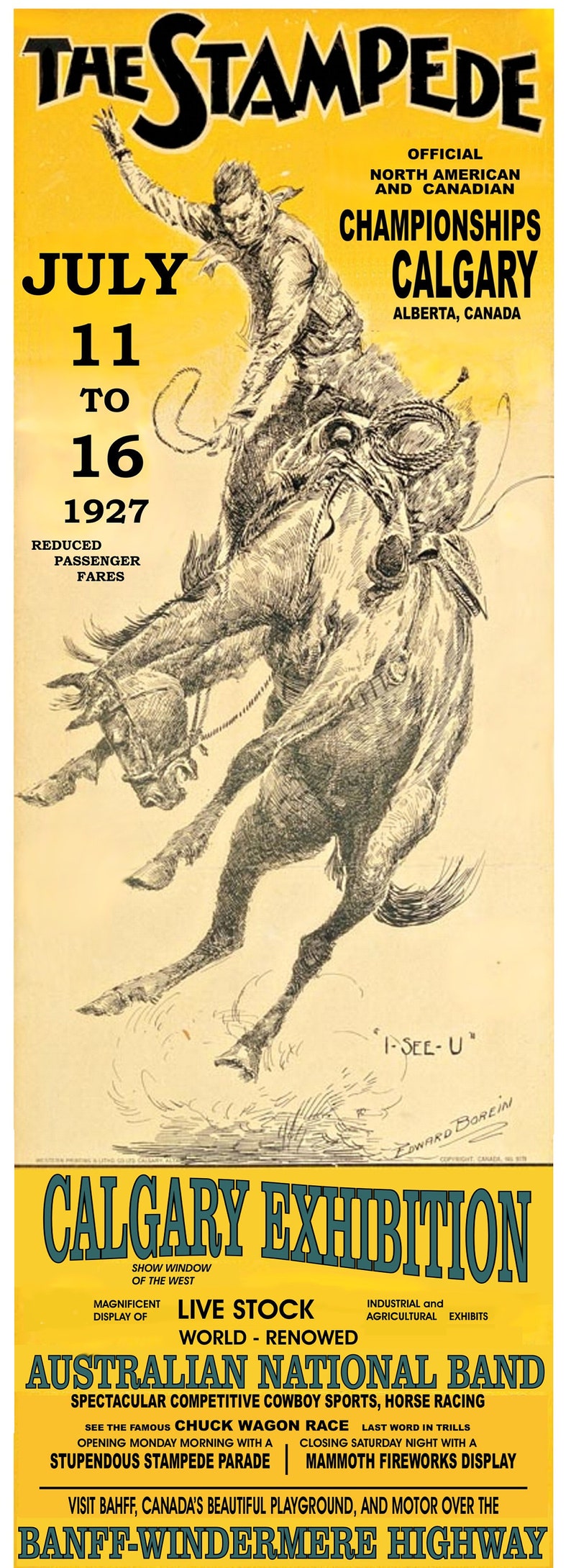 Calgary Stampede Rodeo Vintage Poster 20 X 50 Etsy