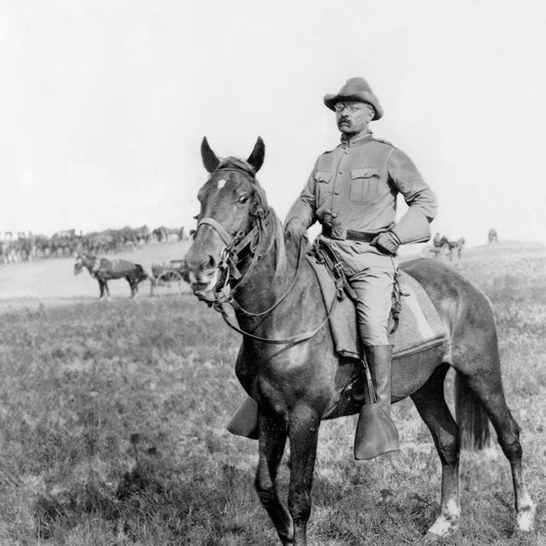 Teddy Roosevelt,_1898 on horseback in Cuba  War 8  x 10 Photo