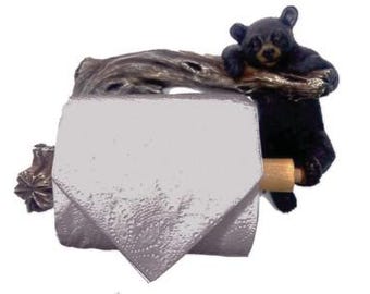 Black Bears Toillet Paper Holder Western Art Decor Western Wildlife  art Hand Painted Wilderness Animals Home Decor Table Accessory KItchen