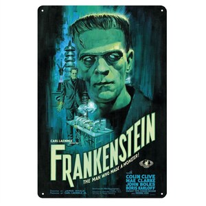 Frankenstien-filmen 1933 8 x 12 eller 12 x 18 plåtskylt helt i metall vintage retro filmaffisch skräckfilm från förr