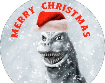 Set of 3 Ornaments Merry Christmas From Godzilla Says HO HO HO and Holiday Ornament family christmas ornaments