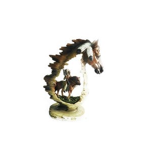 Mini Indian Sculpture Native Indian Under Horse carving  Old West theme Western decor  Mini Sculpture 7.5 Inches Tall