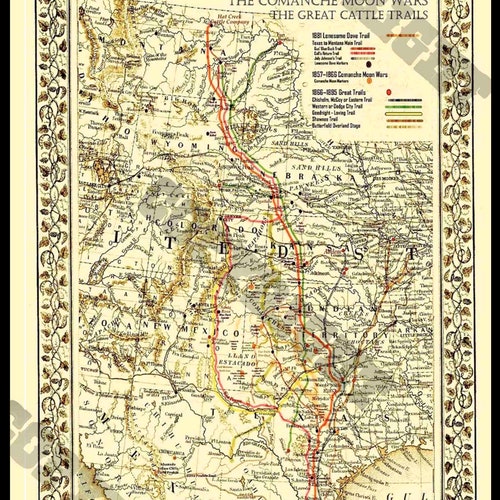 Lonesome Dove Map Framed 12 X 18 Poster The Trail Of Lonesome Dove Thru Texas Map | Etsy