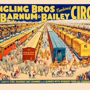 20 x 30  Poster Ringling brothers Barnum and Bailey circus The trains Super color vintage classic old poster retouched
