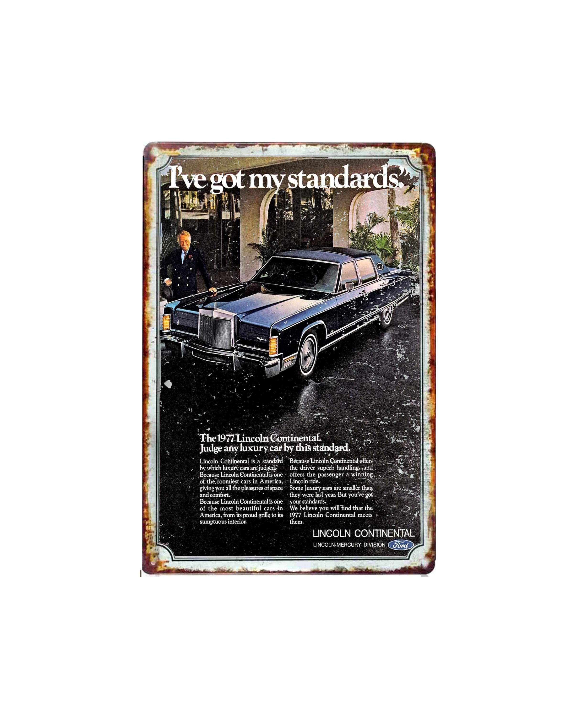 1977 Lincoln Car Magazine Advertising Old Metal Tin Sign Vintage